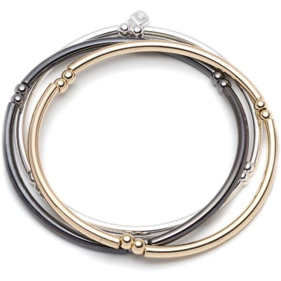 NWT Nine West Womens Set of 3 Stretch Bangles Bracelet, gold/silver-SIZE OS - Picture 1 of 1